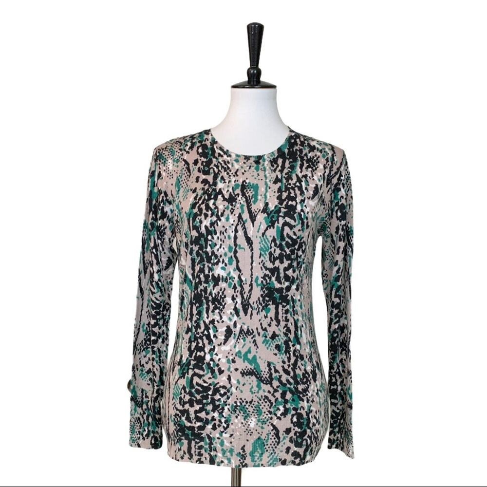 Red Women's Tan Green Black Snake Print Lightweight Sweater Size Large